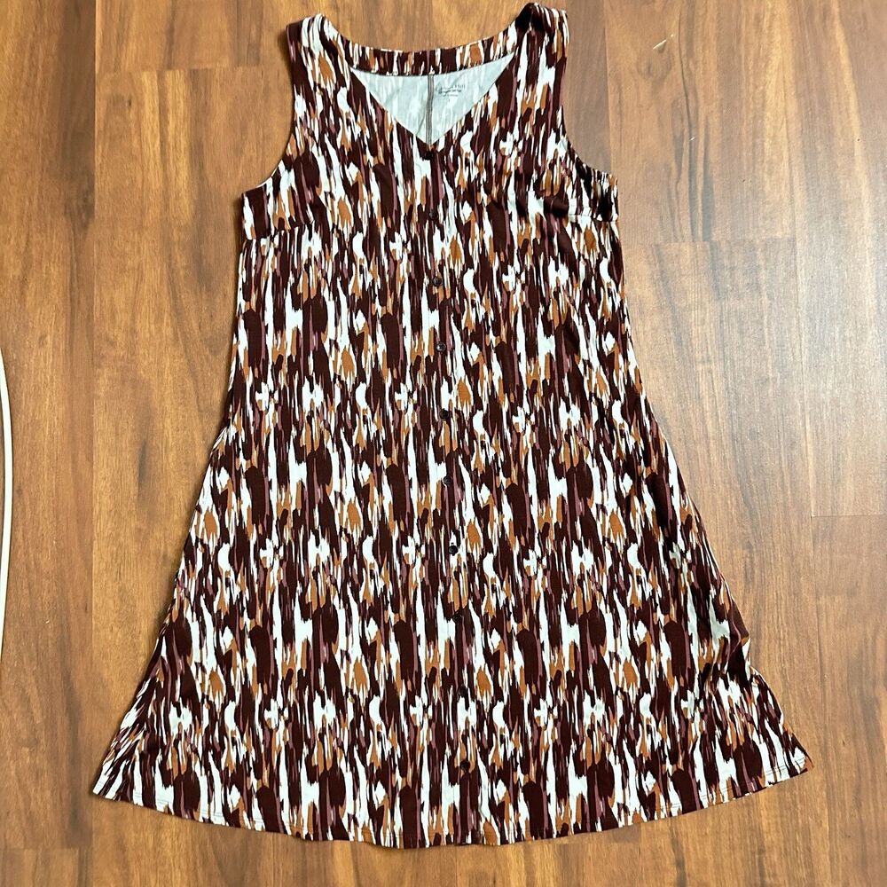 Garnet Hill Button-Front Knit Tank Dress Women Sz S Brown A-Line Relaxed